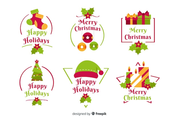 Free vector christmas badge collection in flat design