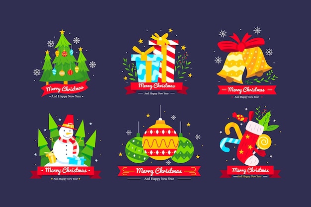 Christmas badge collection in flat design