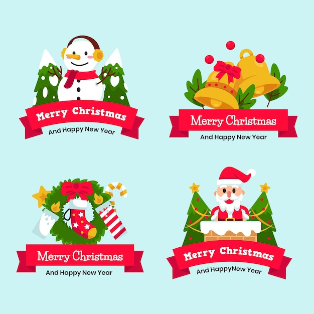 Christmas badge collection in flat design