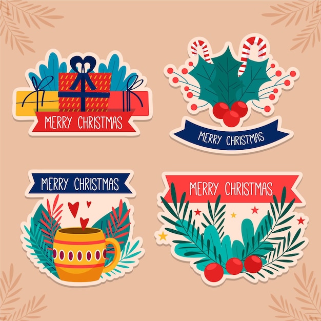 Collezione di badge natalizi in design piatto