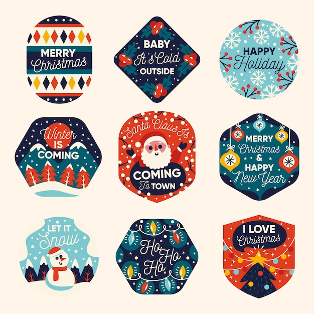 Free vector christmas badge collection in flat design