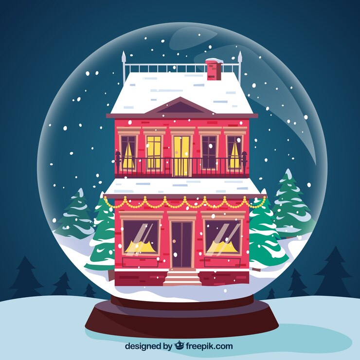 Free Vector christmas ball background with nice red house snowfall