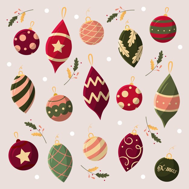 フラットなデザインのクリスマスボール