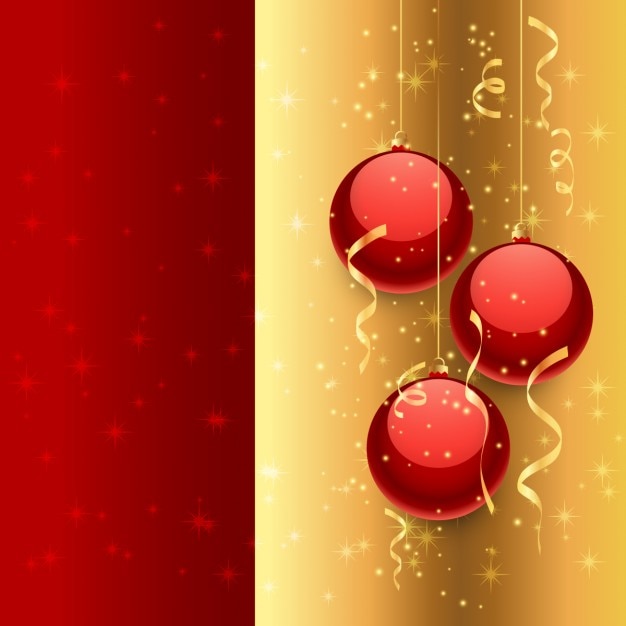 Free vector christmas balls in golden and red background