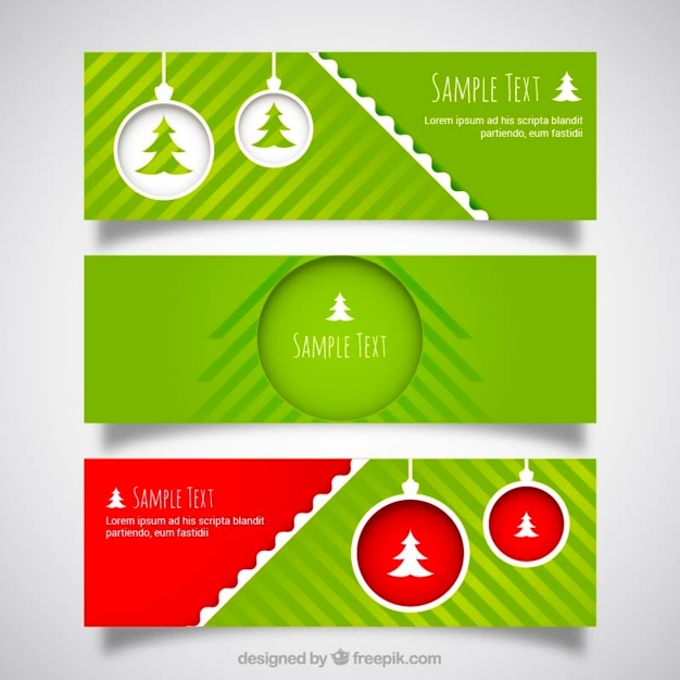 Free Vector | Christmas balls green banners pack