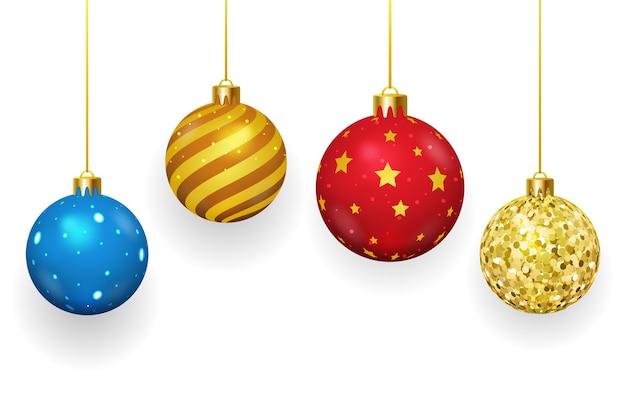 白い背景の上のクリスマスボール。クリスマスと飾り、冬の季節、光沢のある球、ベクトルイラスト