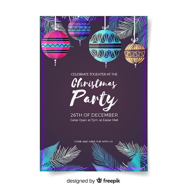 Free vector christmas balls party flyer template
