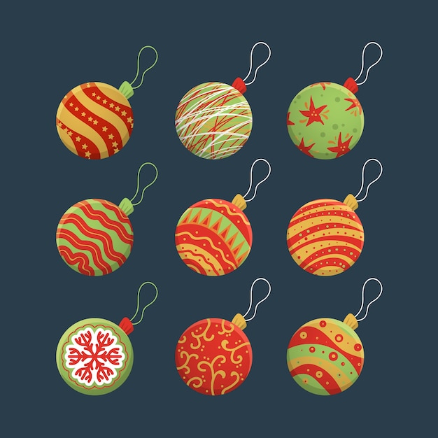 Christmas balls in various designs hand drawn