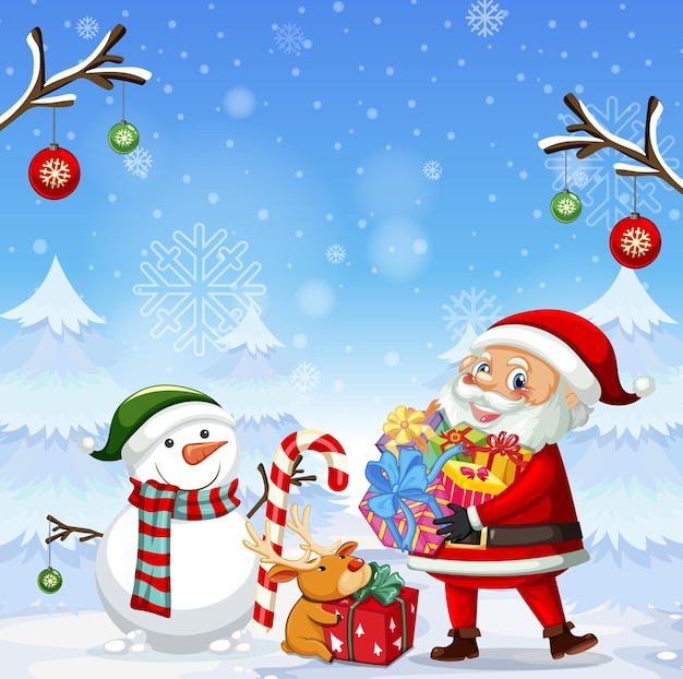 Christmas banner template with Santa Claus and snowman