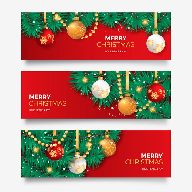 Free vector christmas banner with elegant decoration