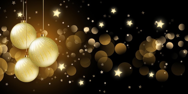 Christmas banner with gold bokeh lights and stars