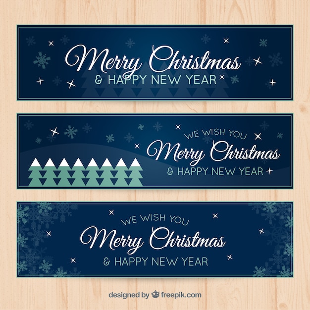 Free vector christmas banners pack in dark blue color