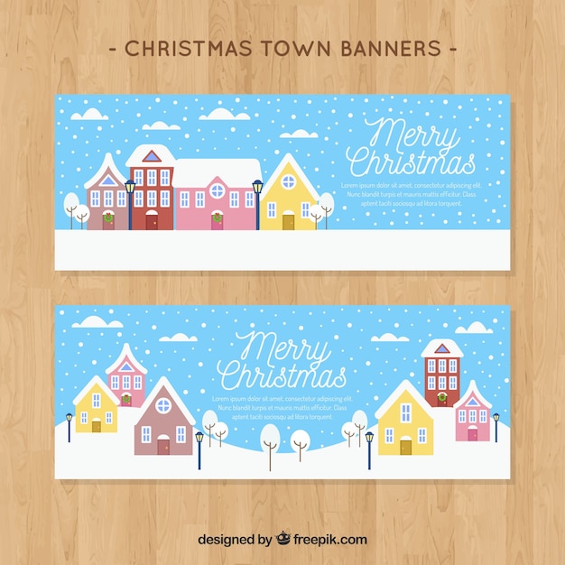 Christmas banners of snowy houses