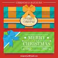 Free vector christmas banners with a decorative bow