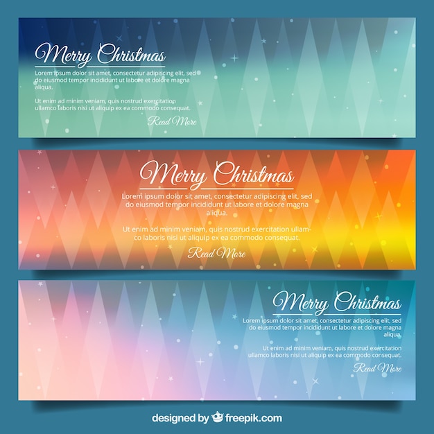 Free vector christmas banners with geometric shapes