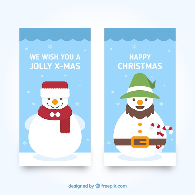 Free vector christmas banners with snowmans