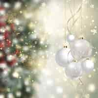 Free vector christmas baubles on a defocussed background