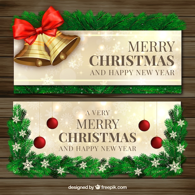 Christmas bells and fir leaves banners