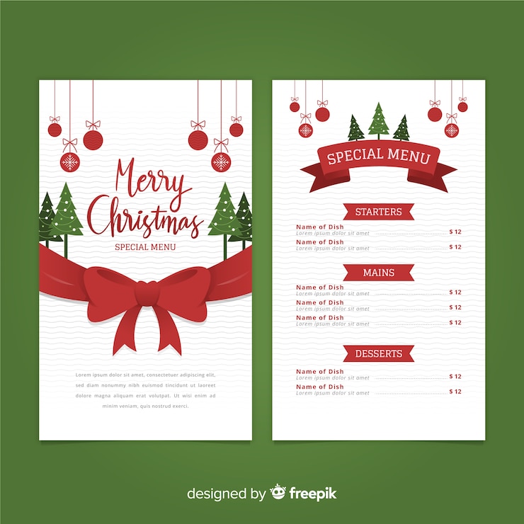 Free Vector christmas big bow menu template 