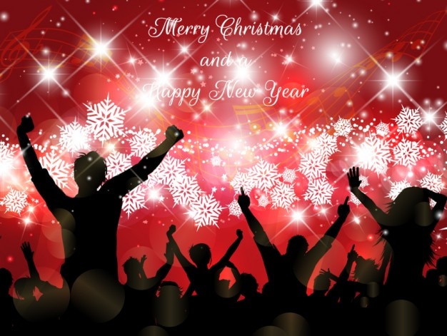 Free vector christmas bokeh card with crowd