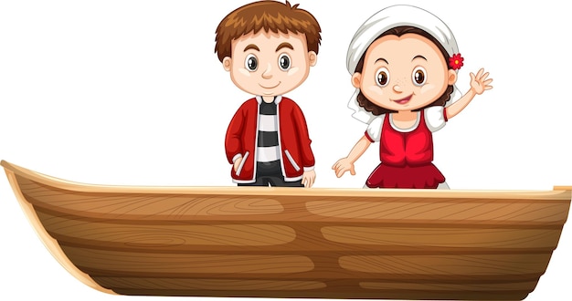 Бесплатное векторное изображение Рождество мальчик и девочка стоят на лодке на белом фоне