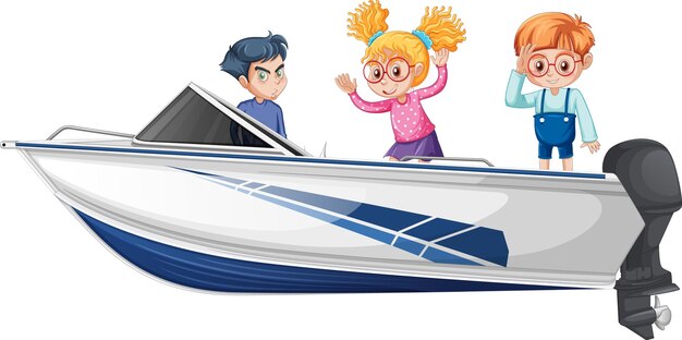 Free vector christmas boy and girl standing on a boat on a white background