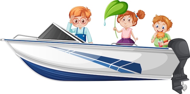 Christmas boy and girl standing on a boat on a white background