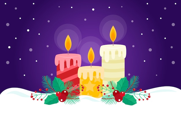 Free vector christmas candle background flat design