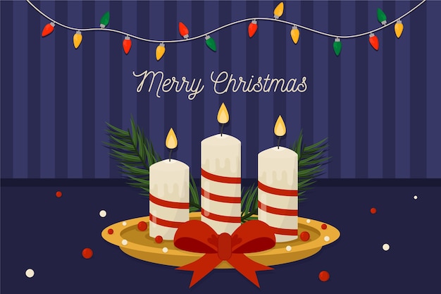 Christmas candle background in flat design