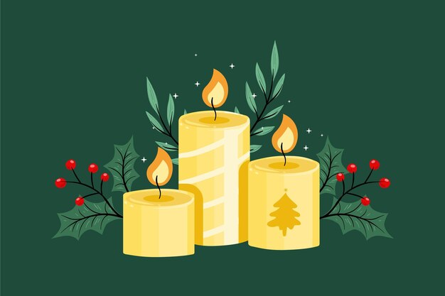 Christmas candle background in flat design