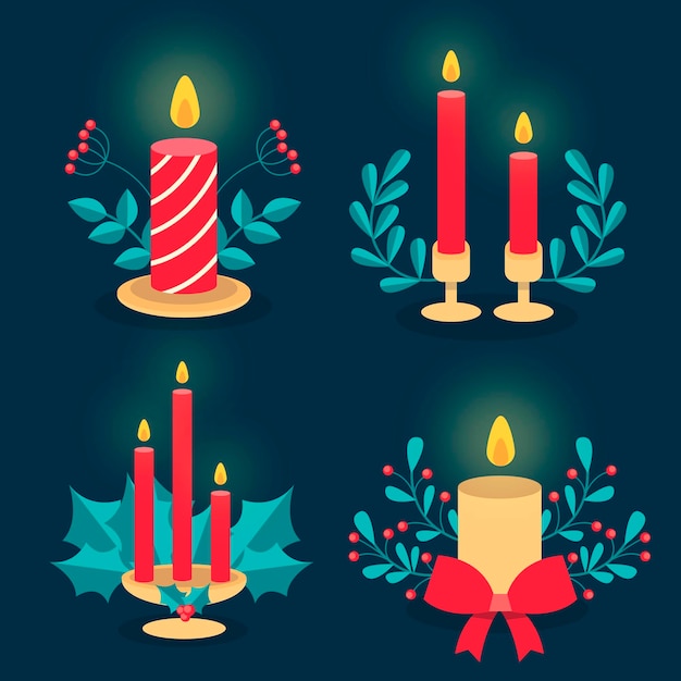 Christmas candle collection in flat design