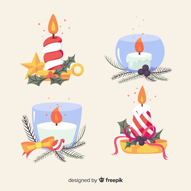 Free vector christmas candle pack with candle holder