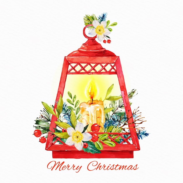 Free vector christmas candle watercolor background with flowers