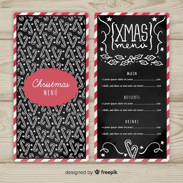 Christmas candy cane pattern menu template