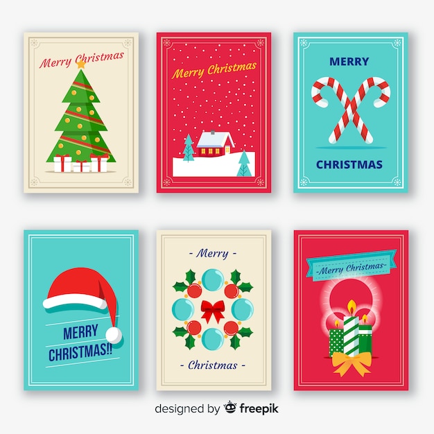 Бесплатное векторное изображение Коллекция рождественских открыток