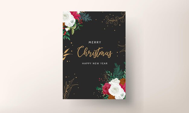 рождественская открытка шаблон дизайна с красивым цветком и золотыми листьями
