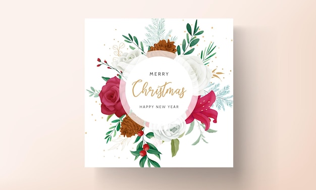 아름다운 꽃과 금박이 있는 크리스마스 카드 템플릿 디자인