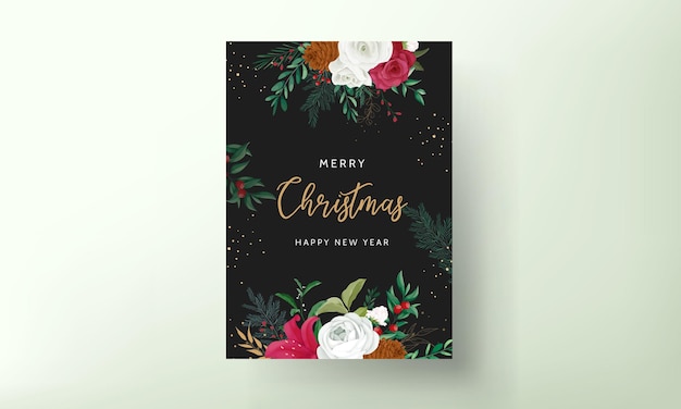рождественская открытка шаблон дизайна с красивым цветком и золотыми листьями