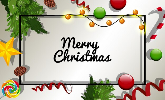 Christmas card template with many christmas ornaments