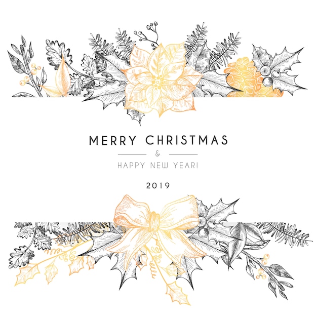 Christmas card template with vintage nature