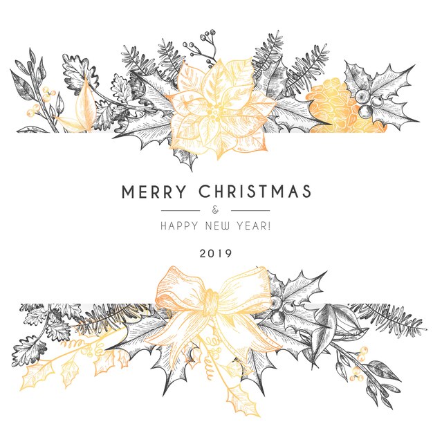 Christmas Card Template with Vintage Nature