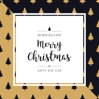 Рождественская открытка дерево шаблон приветствие текст границы кадра золотой черный треугольник фон