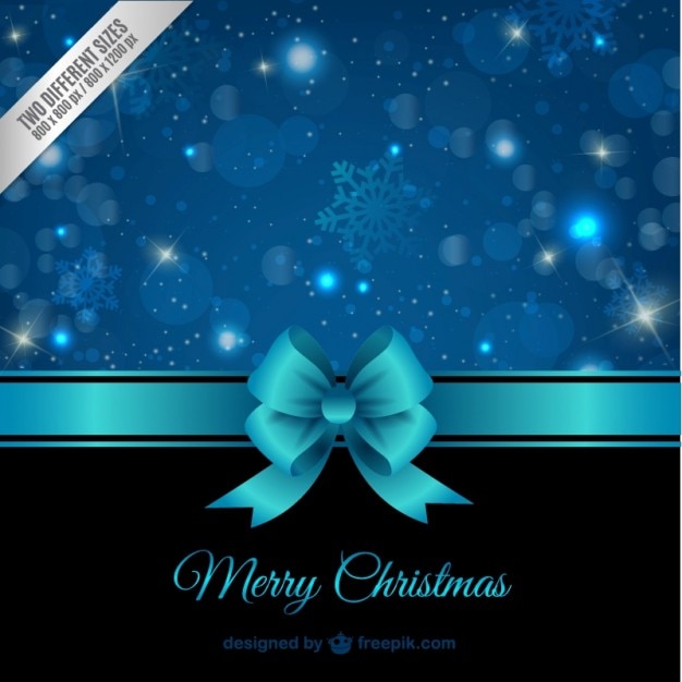 Free vector christmas card with blue ribbon