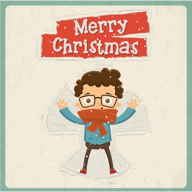 Free vector christmas card with child enjoying in the snow