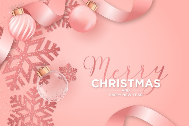Free vector christmas card with christmas pink decoration