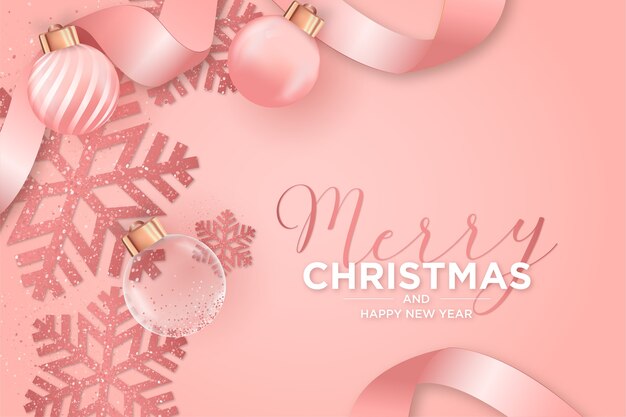 クリスマスピンクの装飾が施されたクリスマスカード