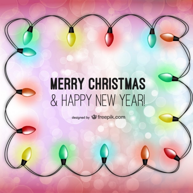 Christmas card with colorful light bulbs