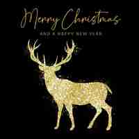 Free vector christmas card with glittery gold deer design