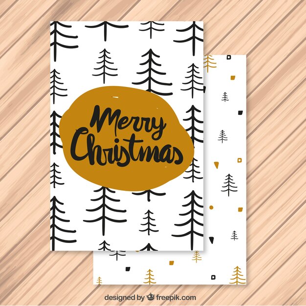 Christmas card with hand drawn pines