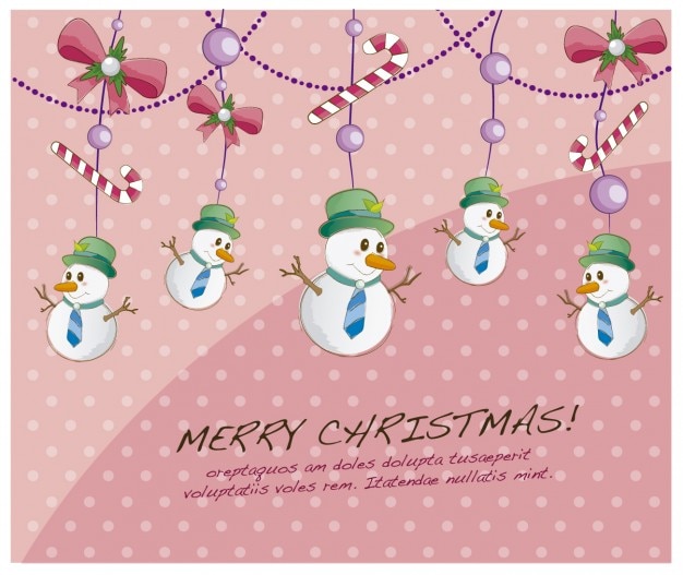 Free vector christmas card with hanging snowmen